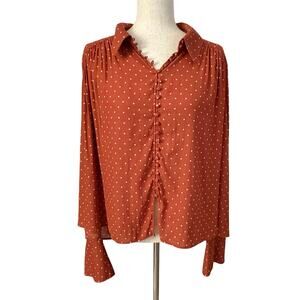 Free People New World Dotted Blouse Orange Boho Flowy Top Women’s Size M Boho